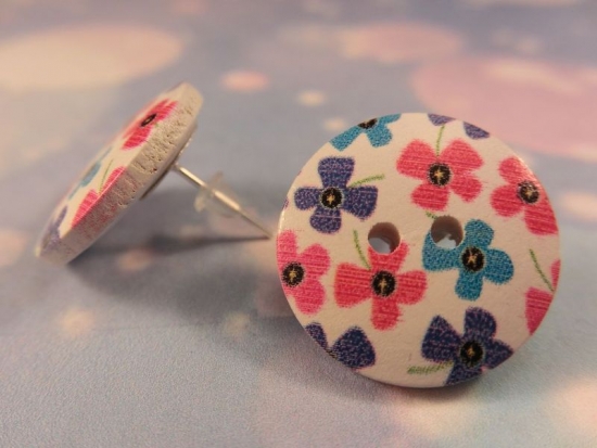 Preview: Blumen Knopf Ohrstecker Holz Blüte Flower